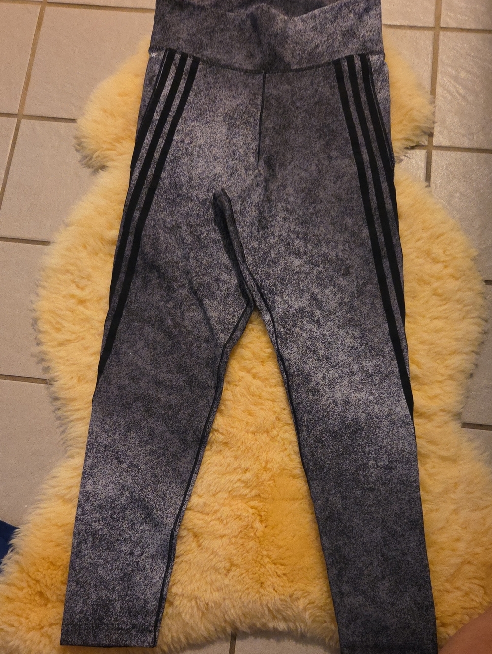adidas Black and Grey Marled Leggings with Side Stripes